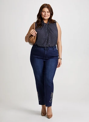 Polka Dot Blouse & Denim Capri