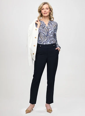 Open Front Bouclé Jacket & Slim-Leg Ankle Pants