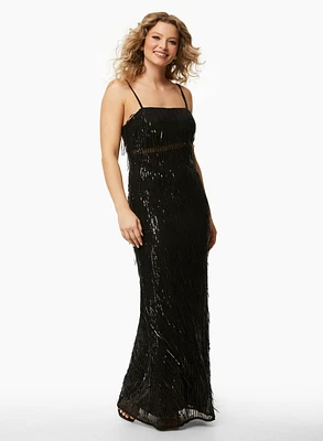 Robe longue à franges en sequins