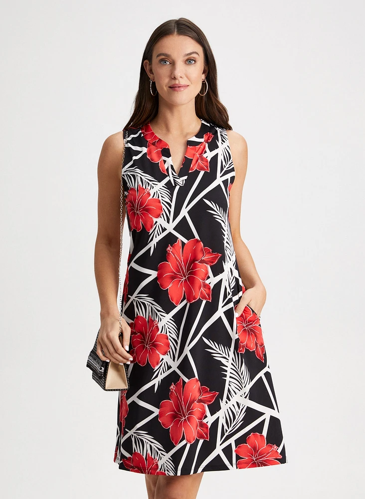 V-Neck Floral Print Dress