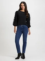 Ruffle Sleeve Top & Slim Leg Jeans