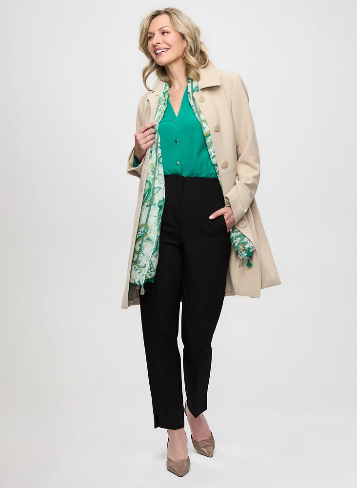 Button Front Tricotine Trench Coat & Slim Leg Pants