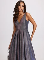 V-Neck Glitter Detail Gown