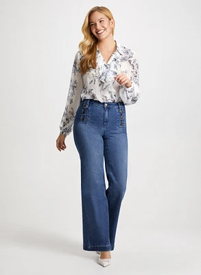 Ruffle Detail Blouse & Wide Leg Jeans