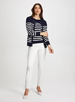 Striped Cardigan & Top & Scalloped Jeans