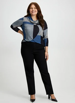 Geometric Print Top & Straight Leg Jeans