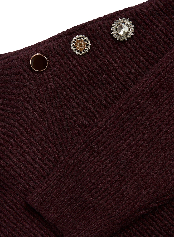 Crystal Button Mock Neck Sweater