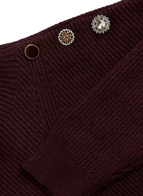 Crystal Button Mock Neck Sweater