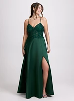 Sequin Detail Satin Gown