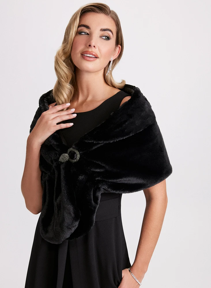 Rhinestone Clip Faux Fur Stole