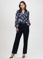 Blouse à motif jacquard mélangé et pantalon à jambe droite