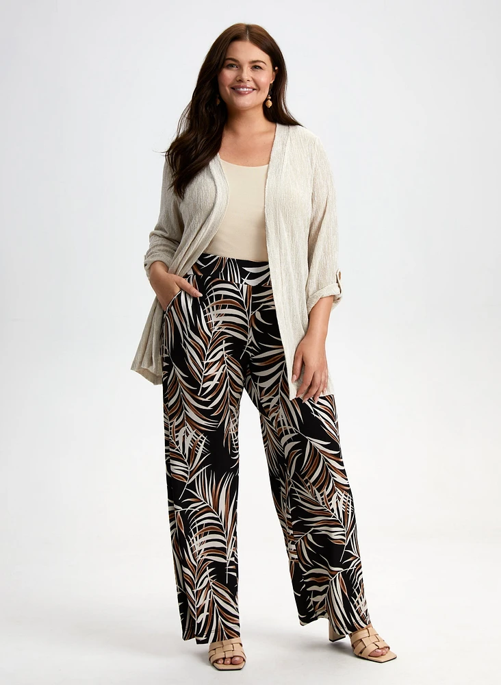 Leaf Print Wide Leg Pants