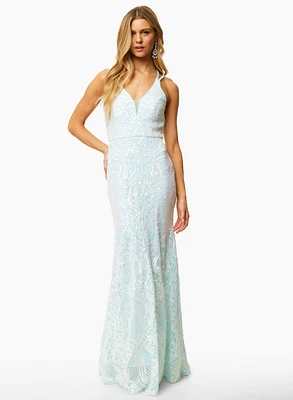 Robe sirène en sequins et laçage au dos