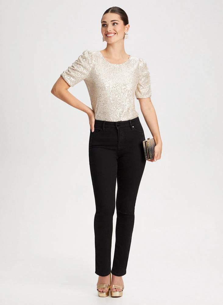 Sequin Top & Straight Leg Jeans