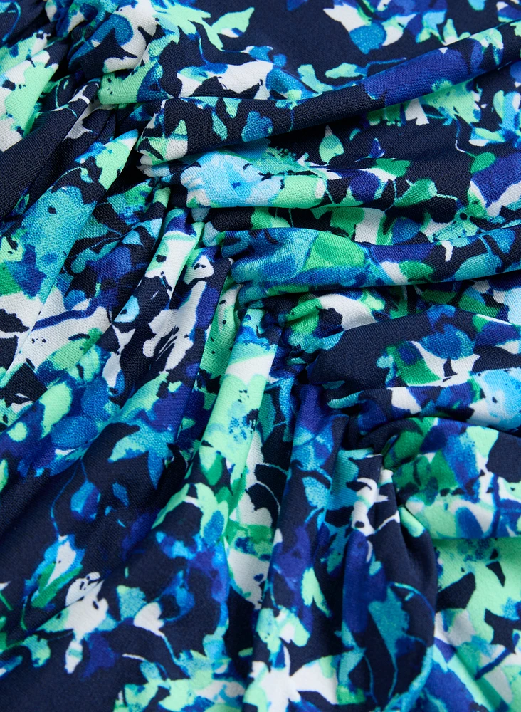 Robe fleurie à détails froncés