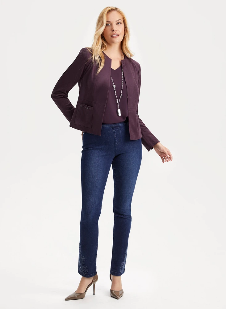 Faux Suede Jacket & Embroidered Jeans