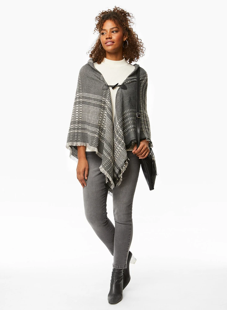 Checkered Print Poncho