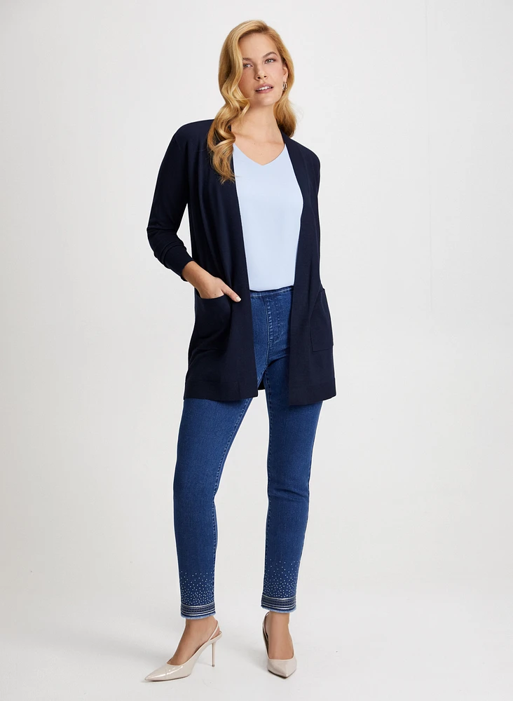 Open Front Cardigan & Slim Leg Jeans