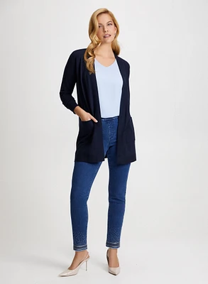 Cardigan mi-long et jean à enfiler 