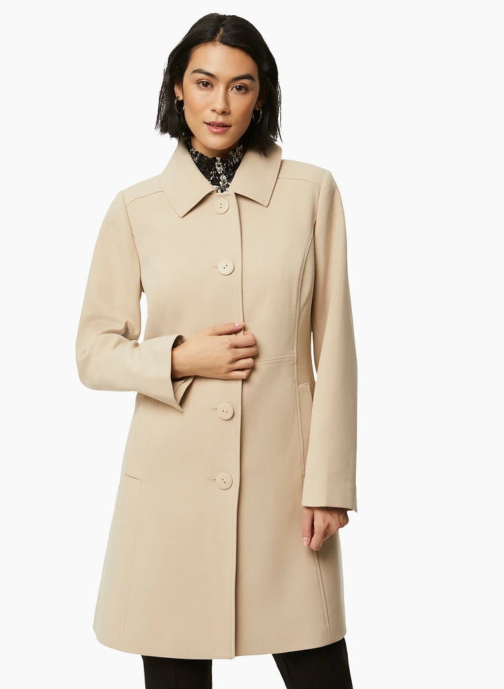 Button Front Tricotine Trench Coat