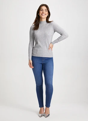 Rhinestone Embellished Sweater & Slim Leg Jeans