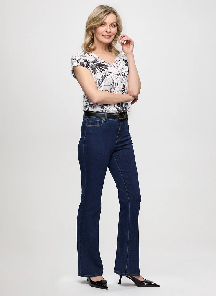 Floral Print V-Neck Tee & Bootcut Jeans