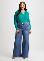 Pointelle Knit Sweater & Wide Leg Jeans