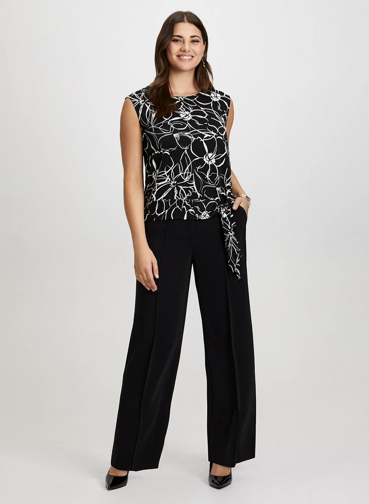 Tie Detail Sleeveless Top & Modern Fit Wide Leg Pants