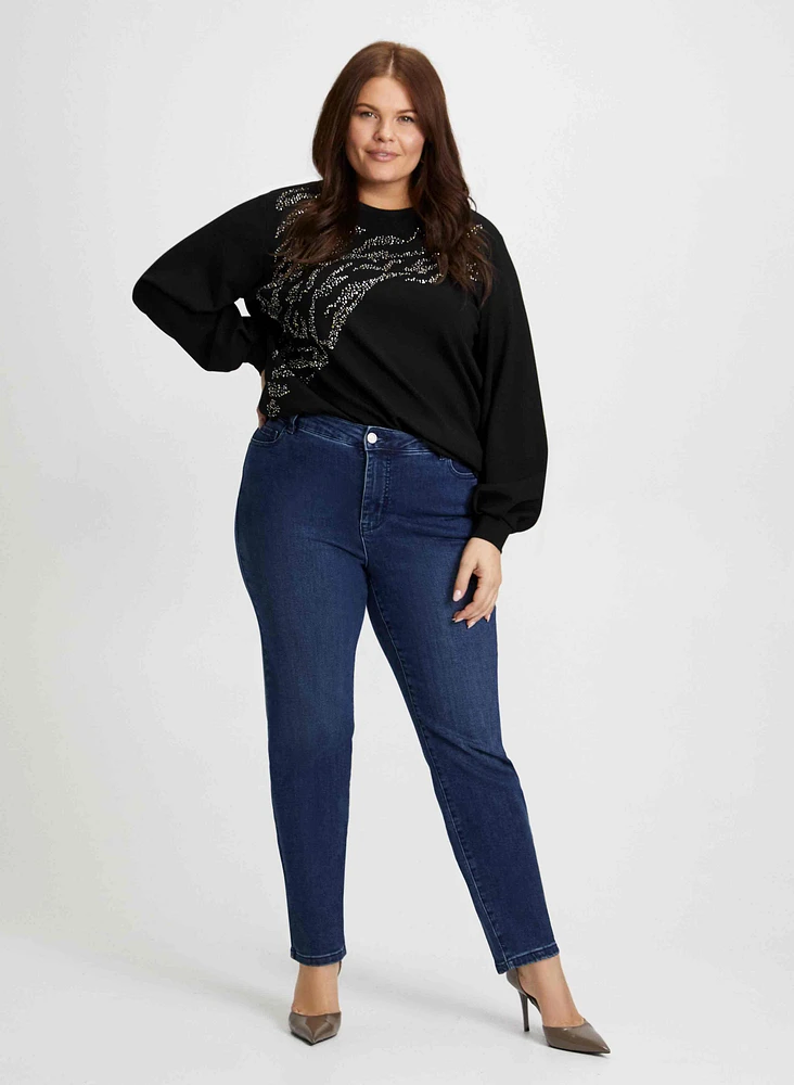 Embellished Zebra Motif Top & Slim Leg Jeans