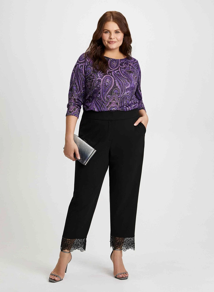 Paisley Print Top & Lace Trim Pants