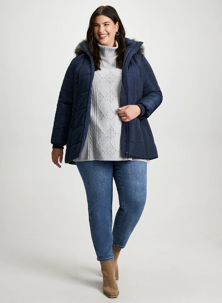 Manteau mi-long et pull tunique