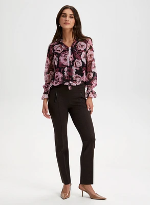 Split Neck Floral Print Top