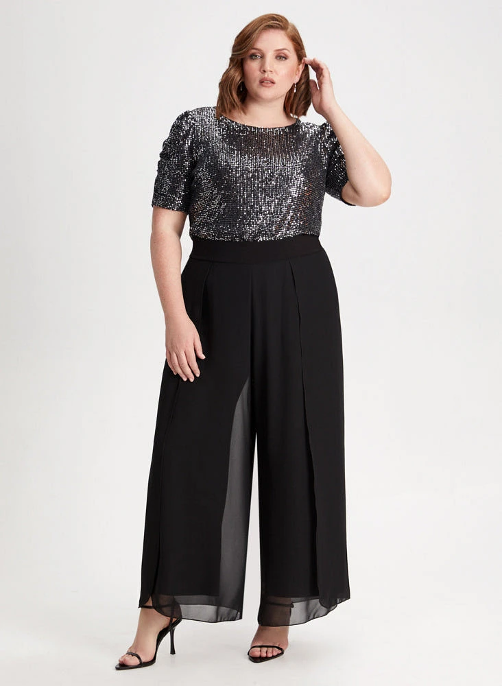 Sequin Top & Wide Leg Chiffon Pants