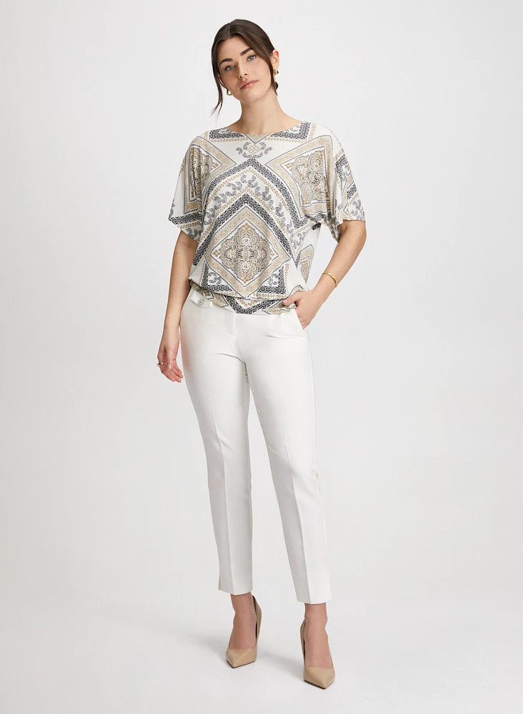 Paisley Top & Slim Leg Ankle Pants