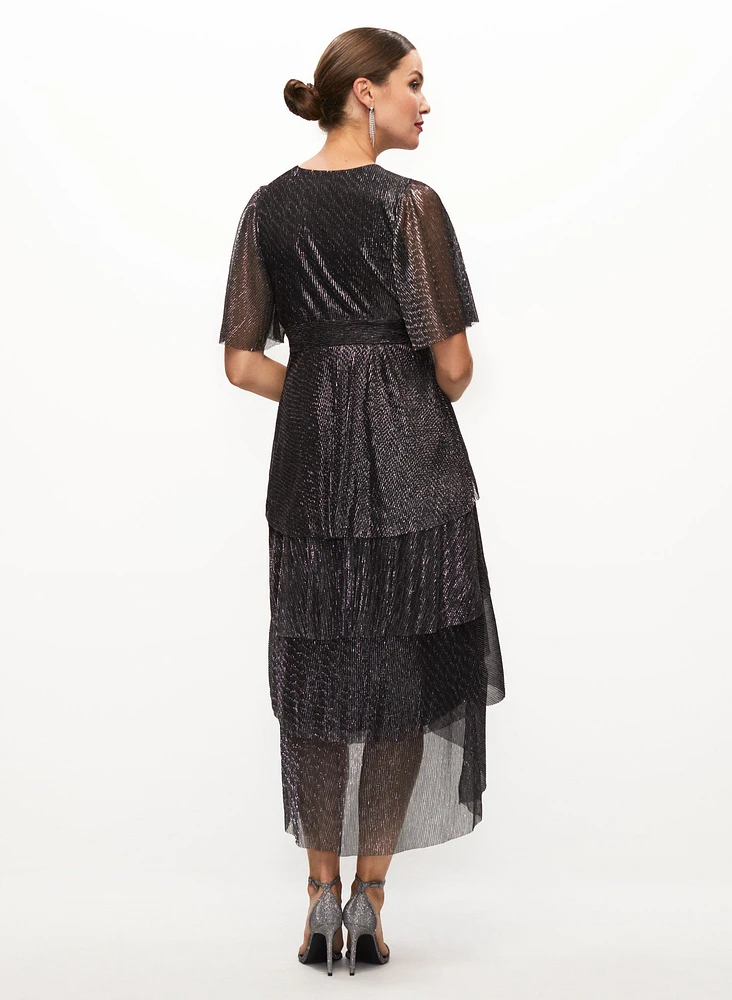 Asymmetric Tiered Metallic Dress