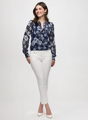 Jacquard Mixed Motif Blouse & Slim Leg Ankle Pants