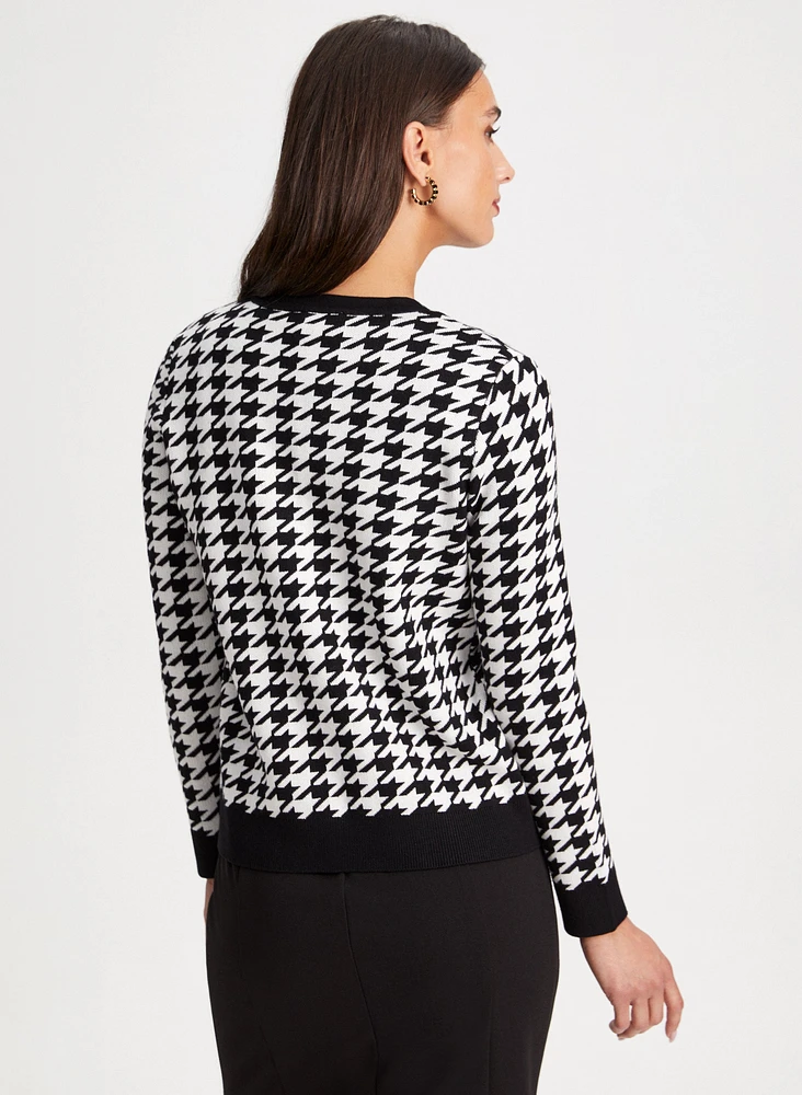 Short Houndstooth Motif Cardigan