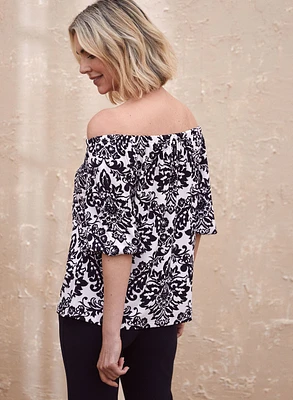 Off The Shoulder Tile Print Top