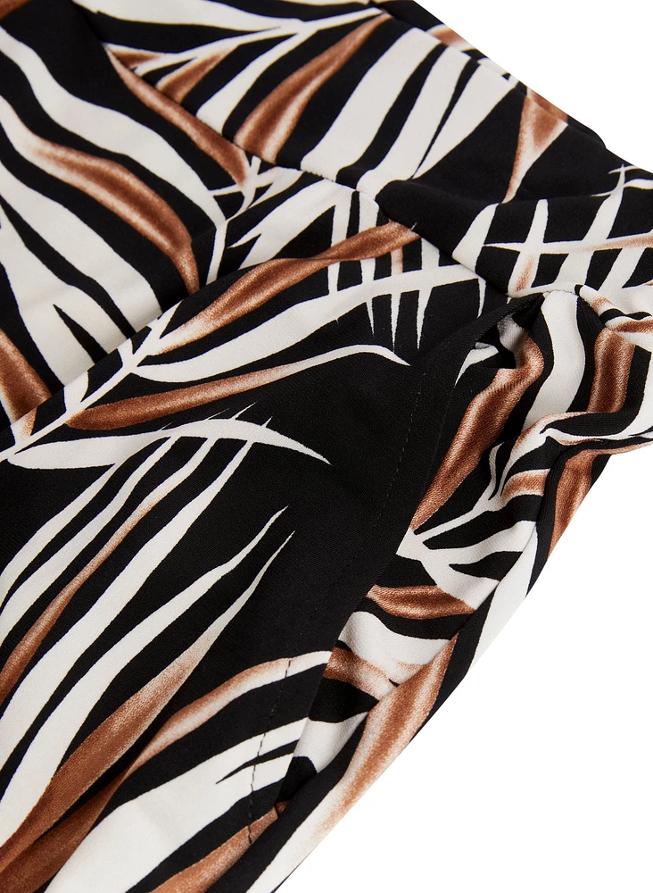 Leaf Print Wide Leg Pants