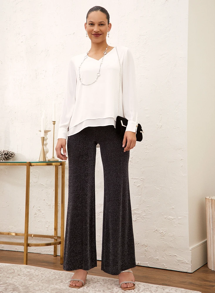 Pull-On Wide Leg Glitter Pants