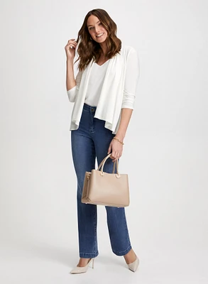 Open Front Cardigan with V-Neck top & Boot Cut Jeans