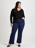 Contrast V-Neck Top & Bootcut Jeans