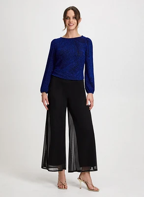 Metallic Top & Chiffon Overlay Pants