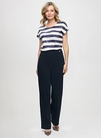 Striped Short Sleeve Top & Wide Leg Pants