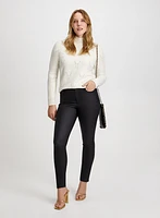 Pointelle Knit Sweater & Coated Jeans