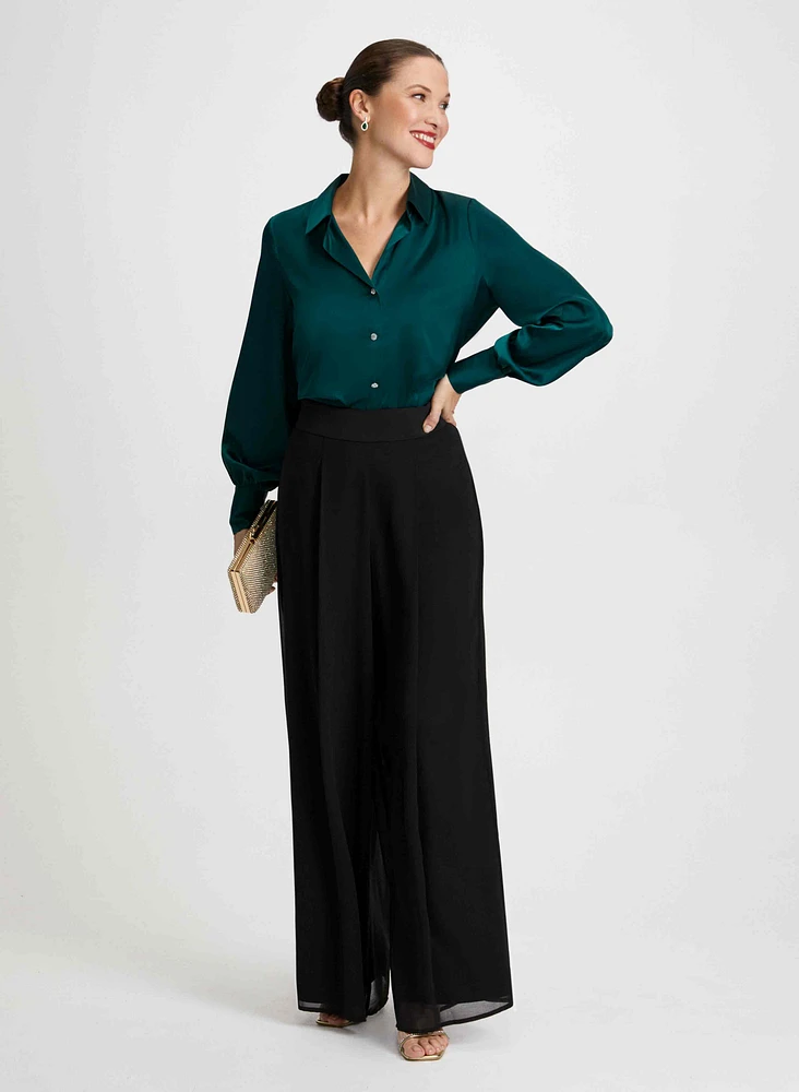 Blouse en satin et pantalon en chiffon