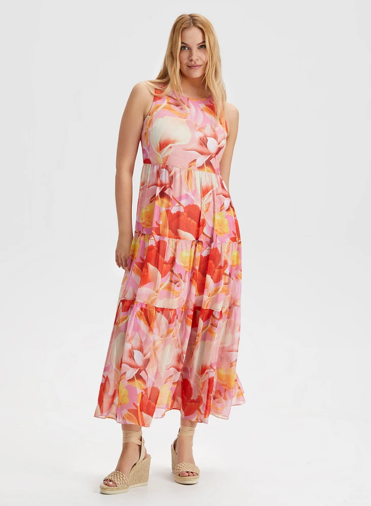 Robe maxi sans manches à motif floral