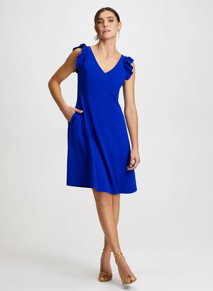 Ruffled Cap Sleeve Dress & Open Leaf Earrings