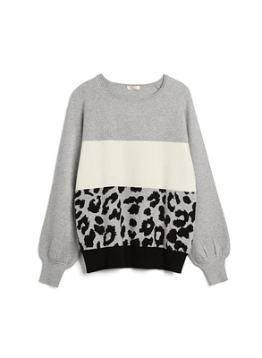 Colour Block Animal Print Sweater