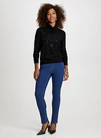 Sequin Motif Sweater & Straight Leg Jeans